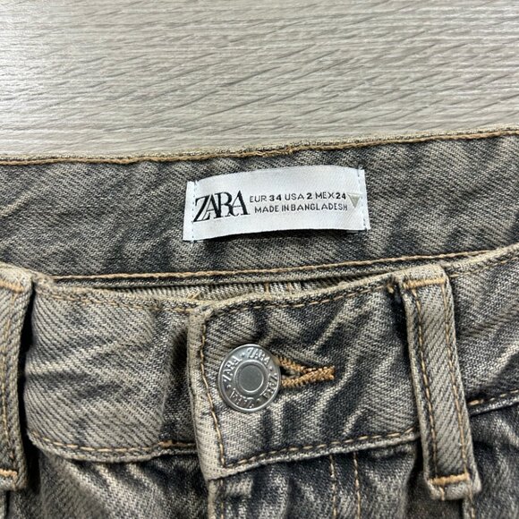 Zara Mid Rise Gray Cargo Jeans Pants with Pockets - Picture 7 of 14